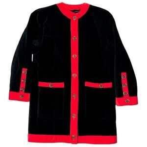 Vintage Cattiva Velvet Coat Quilted Red & Black gold buttons 1980’s size Small